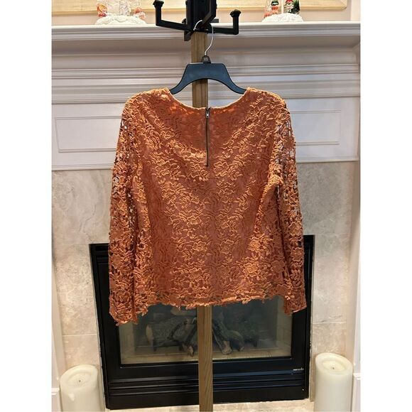 Women’s Adiva Antropologie Crochet Lace Layered Elegant Boho Top Blouse. Coral C - Picture 4 of 8